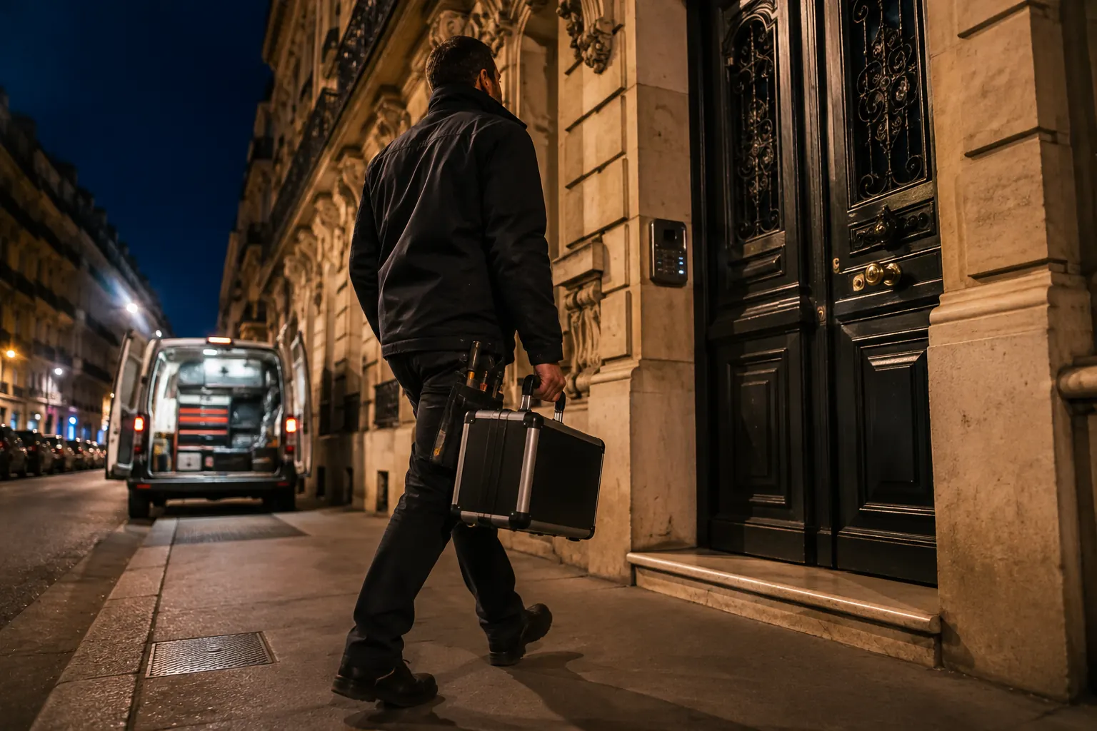 Serrurier se rendant à une intervention de nuit à Neuilly-sur-Seine